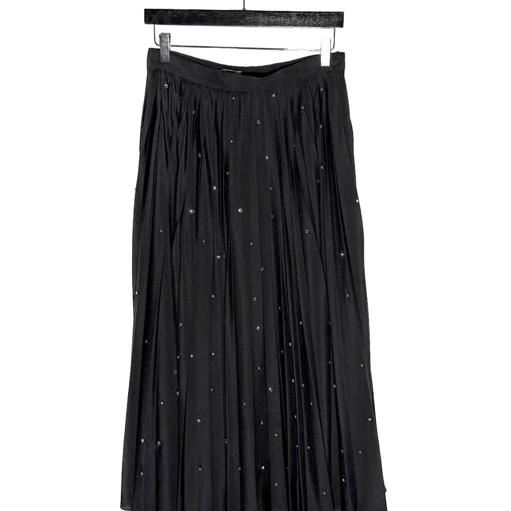 Miu Miu 2021 Black Crystal Embellished Pleated Long Skirt